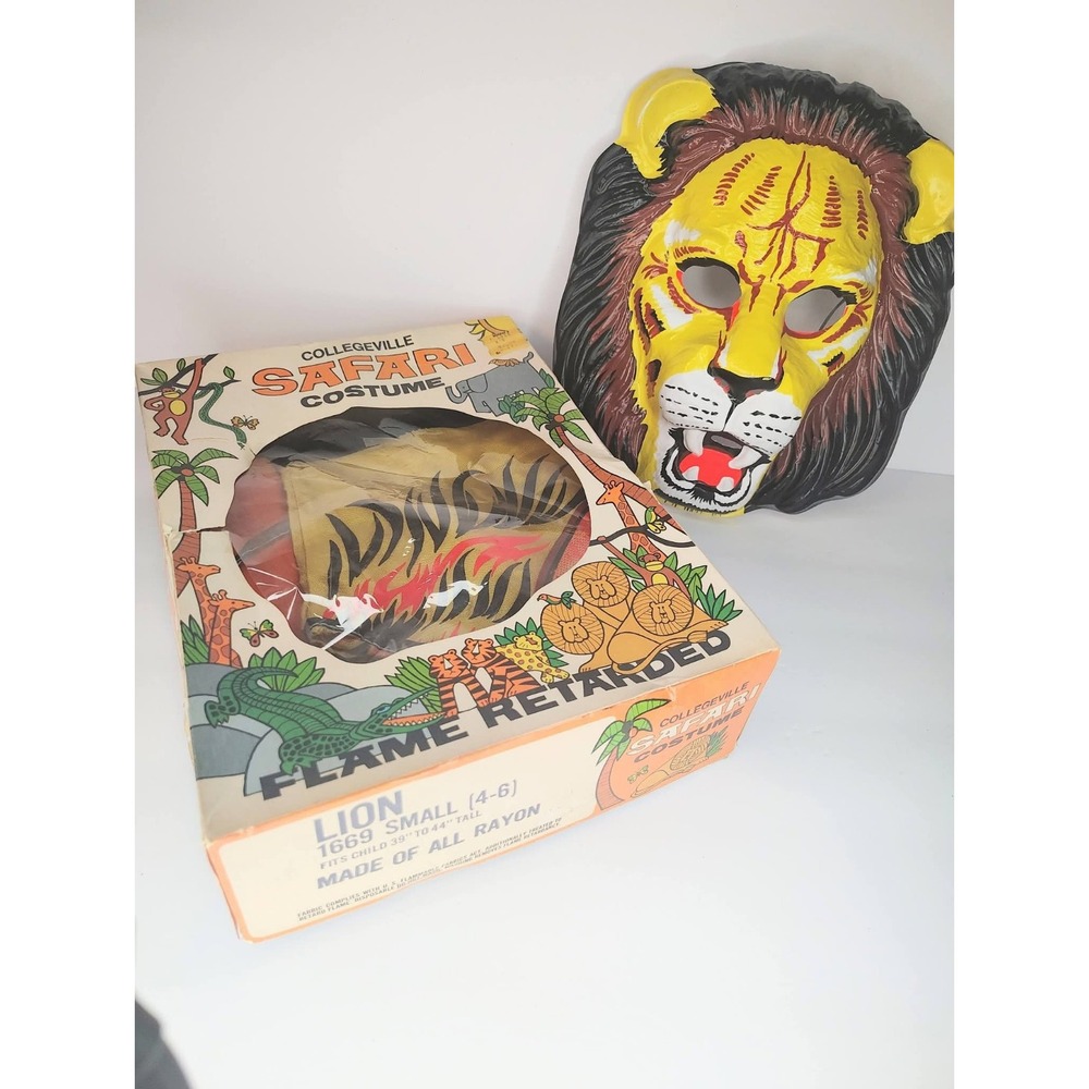 vtg 60s / 70s lion kids halloween lion collegeville costume with mask